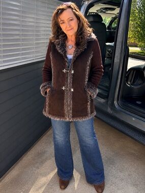 Jackie Burkhart 70s Vibe Faux Fur Trim Coat Brown Boho Chic Jacket Lisa NW
